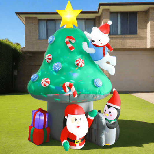 Christmas Penguin Polar Bear Climbing Mushroom Tree Inflatable - 210cm