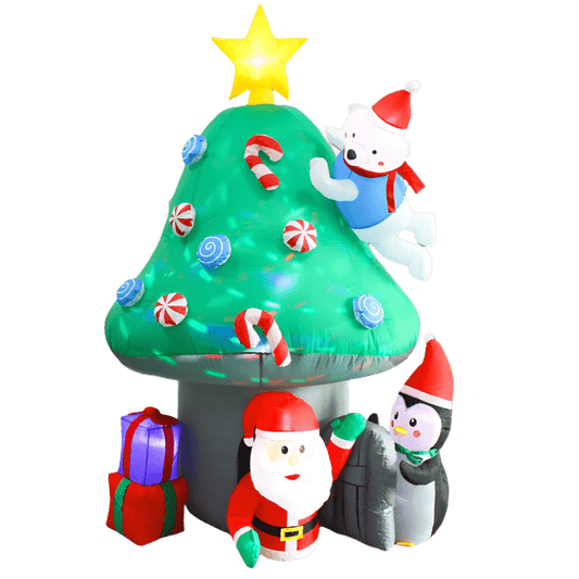 Christmas Penguin Polar Bear Climbing Mushroom Tree Inflatable - 210cm