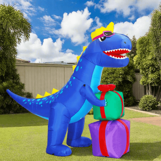 Cool Festive Blue Dino with Presents Inflatable - 150cm