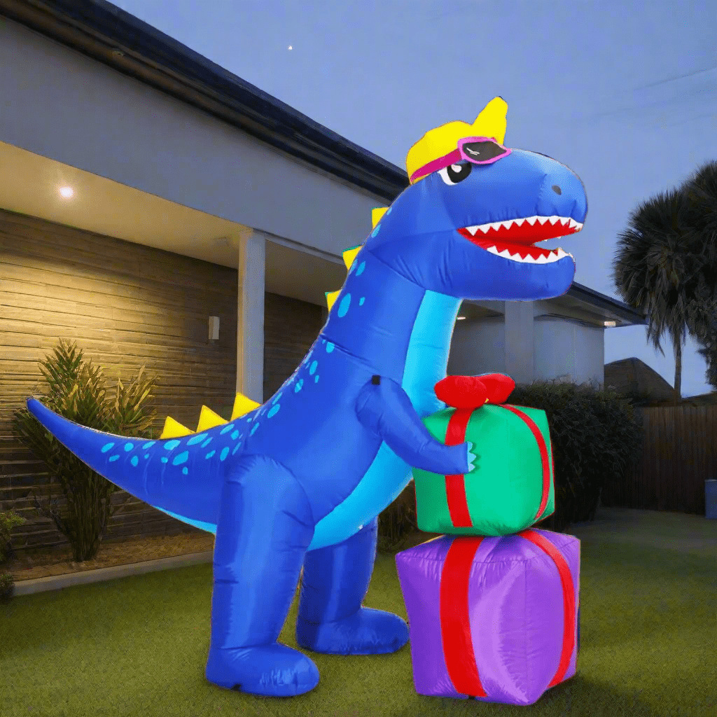 Cool Festive Blue Dino with Presents Inflatable - 150cm