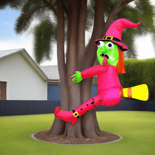 Crashing Pink Witch and Broom Inflatable - 120cm