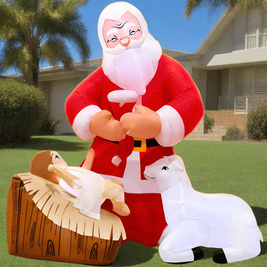 Father Christmas with Baby Jesus and Lamb Inflatable - 150cm