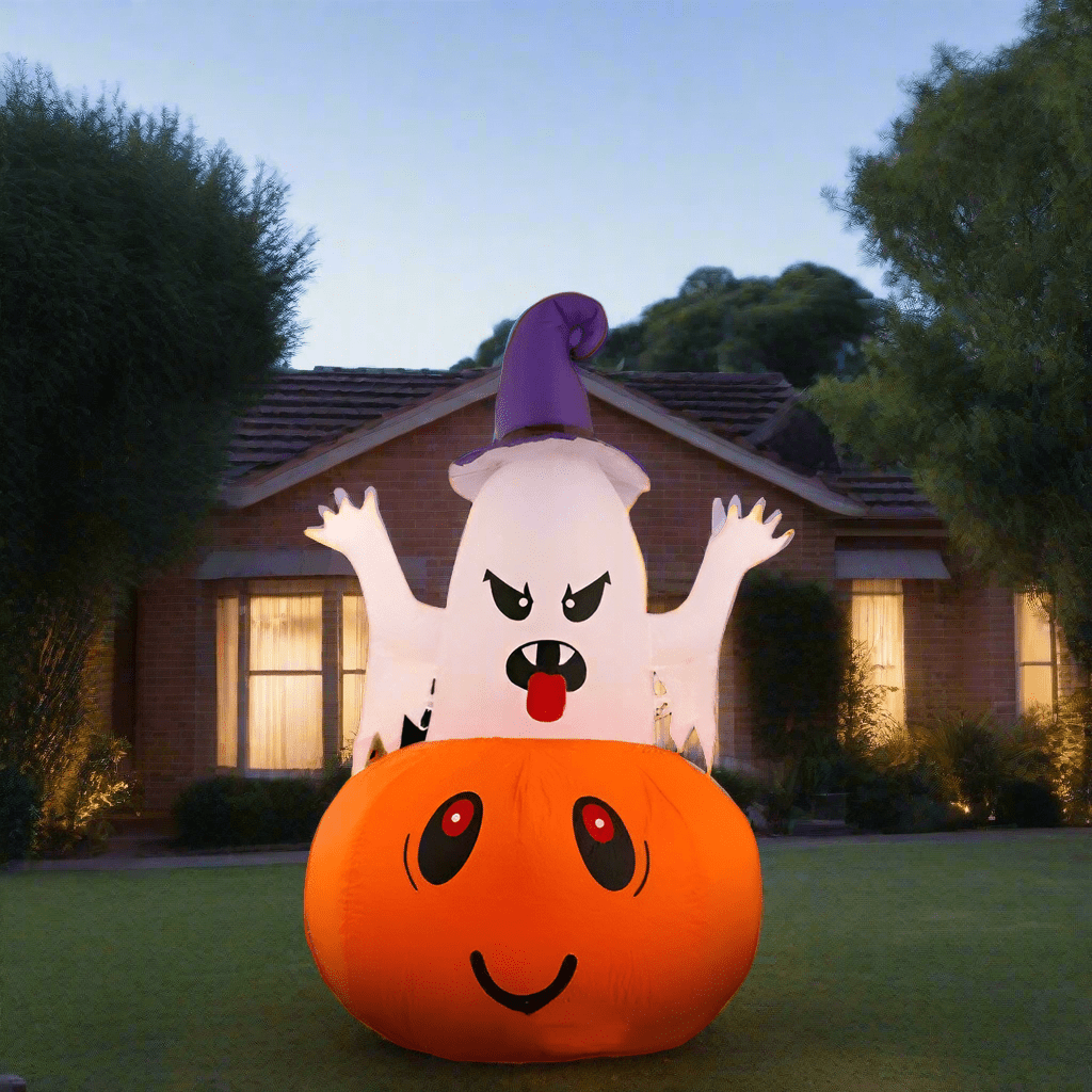 Ghost in Pumpkin with Witch Hat Inflatable - 150cm