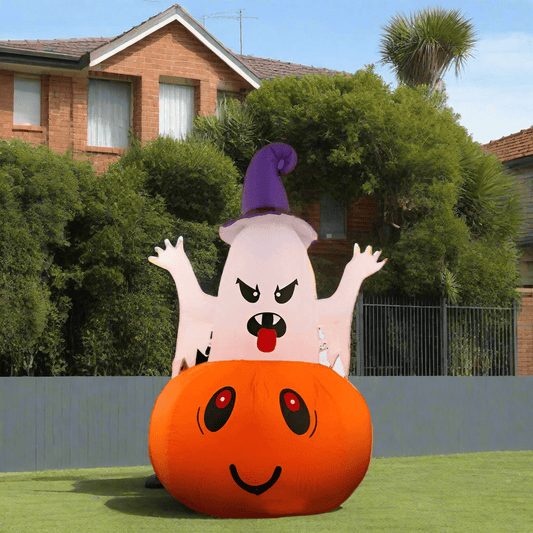Ghost in Pumpkin with Witch Hat Inflatable - 150cm