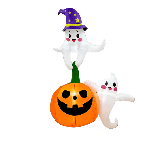 Ghosts holding onto Pumpkin with Witches Hat Inflatable – 210cm