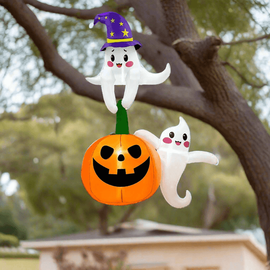 Ghosts holding onto Pumpkin with Witches Hat Inflatable – 210cm