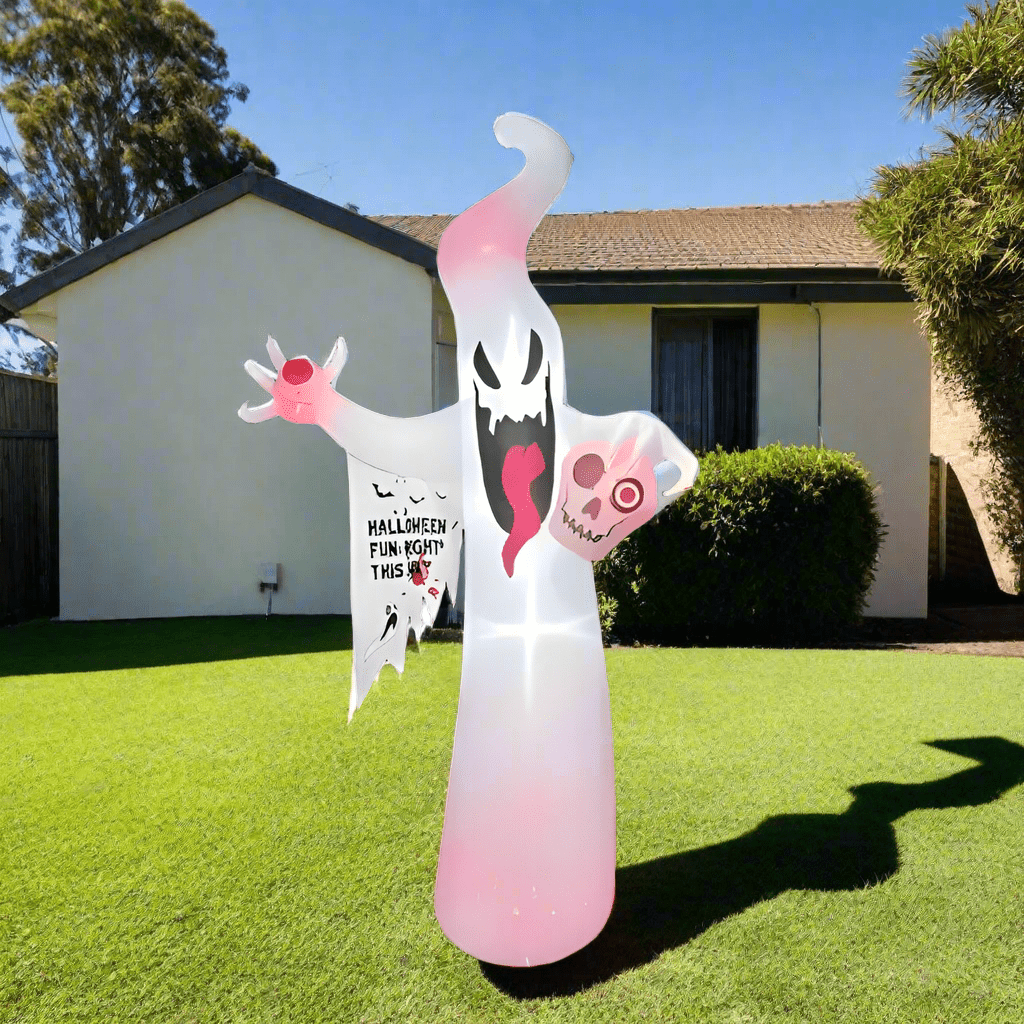 Giant Light - Up Ghost with Skull and Halloween Banner - 240cm