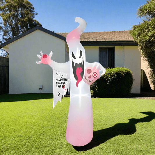 Giant Light - Up Ghost with Skull and Halloween Banner - 240cm