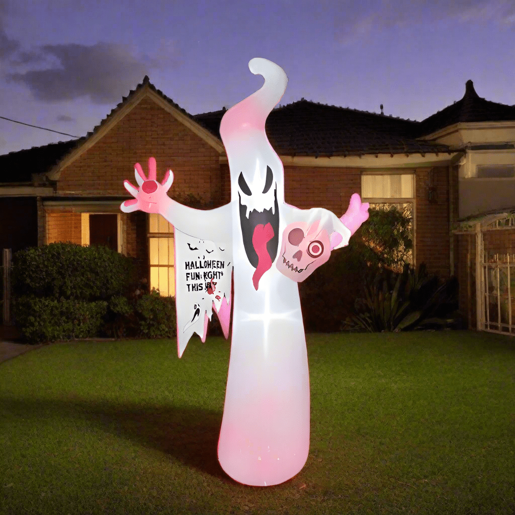 Giant Light - Up Ghost with Skull and Halloween Banner - 240cm
