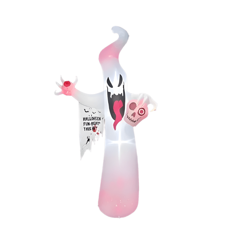 Giant Light - Up Ghost with Skull and Halloween Banner - 240cm