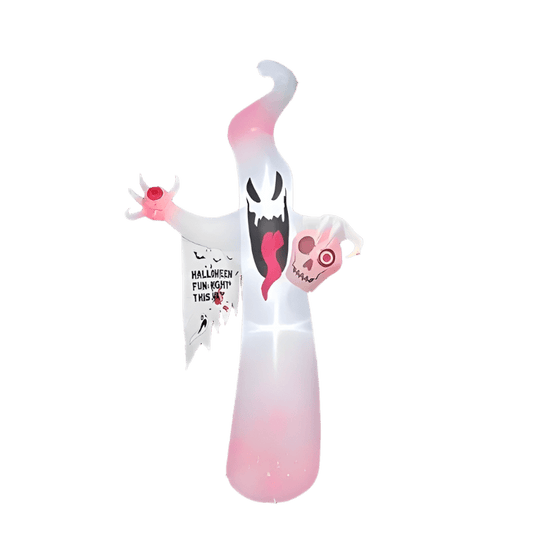 Giant Light - Up Ghost with Skull and Halloween Banner - 240cm