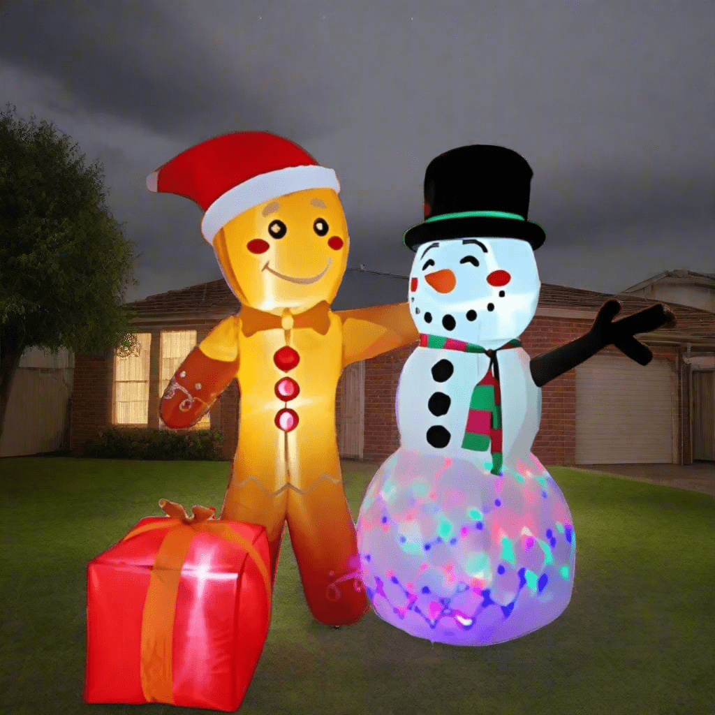 Gingerbread and Snowman Friends Inflatable - 200cm