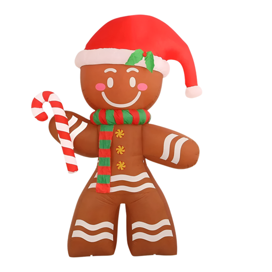Gingerbread Man with Festive Candy Cane Inflatable - 240cm
