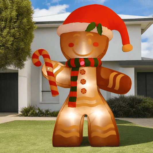 Gingerbread Man with Festive Candy Cane Inflatable - 240cm