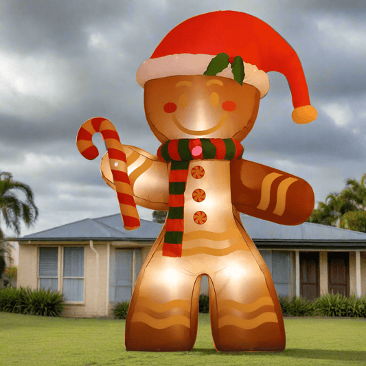 Gingerbread Man with Candy Cane Inflatable - 250cm