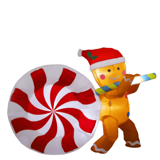 Gingerbread Man with Traditional Candy Swirl Inflatable - 150cm