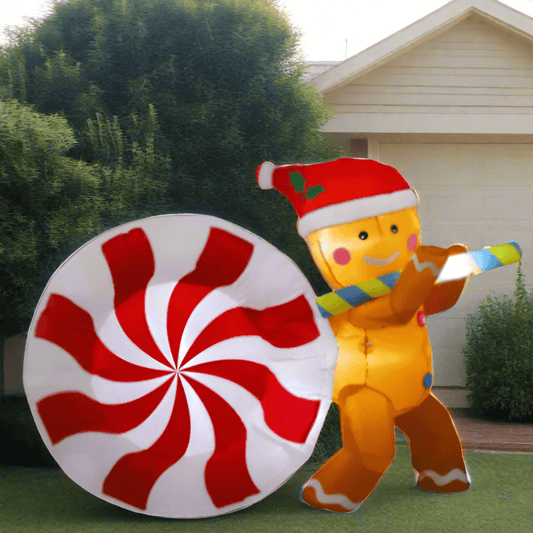 Gingerbread Man with Traditional Candy Swirl Inflatable - 150cm