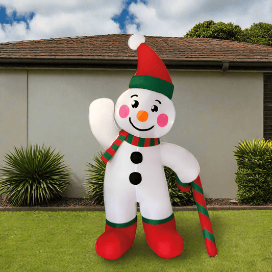 Gingerbread Snowman with Candy Cane Inflatable - 180cm