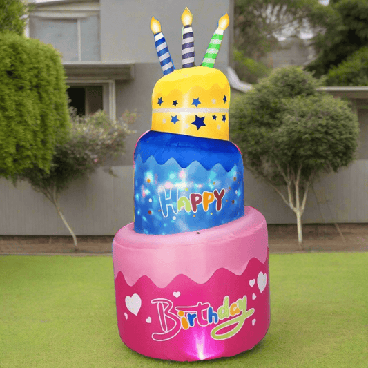 Glowing Birthday Cake and Three Candles Inflatable - 180cm