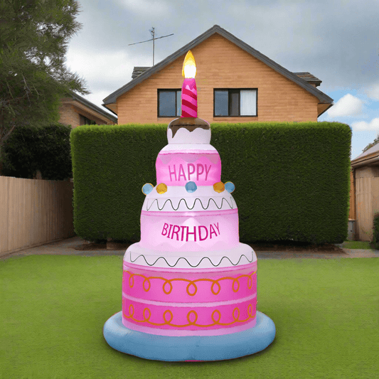 Glowing Pink Birthday Cake with Candle Inflatable - 180cm