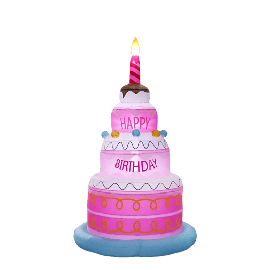 Glowing Pink Birthday Cake with Candle Inflatable - 180cm