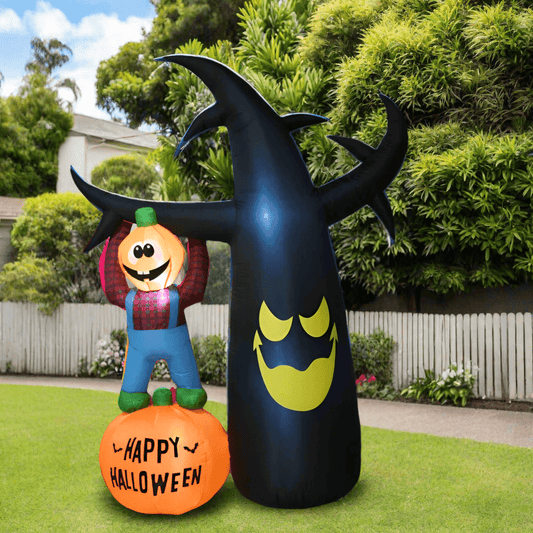 Glowing Pumpkin Character & Happy Horror Tree Inflatable - 240cm