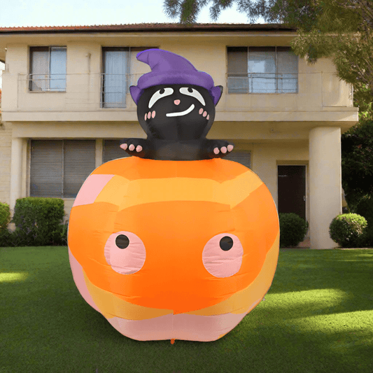 Halloween Black Cat Sitting on Pumpkin - 180cm