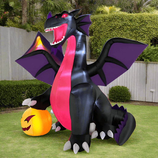 Halloween Black Dragon with Pumpkin Head Inflatable - 240cm