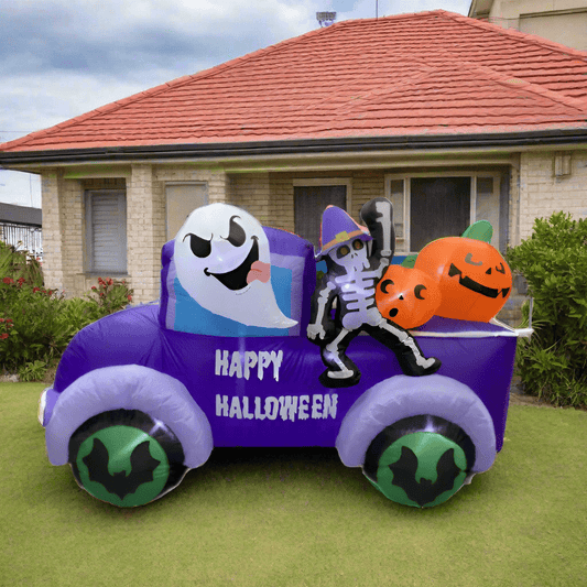 Halloween Car with Skeleton and Ghost Inflatable - 250cm