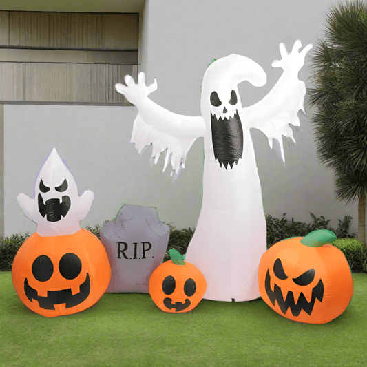Halloween Ghost with Pumpkins & Gravestone Inflatable – 230cm