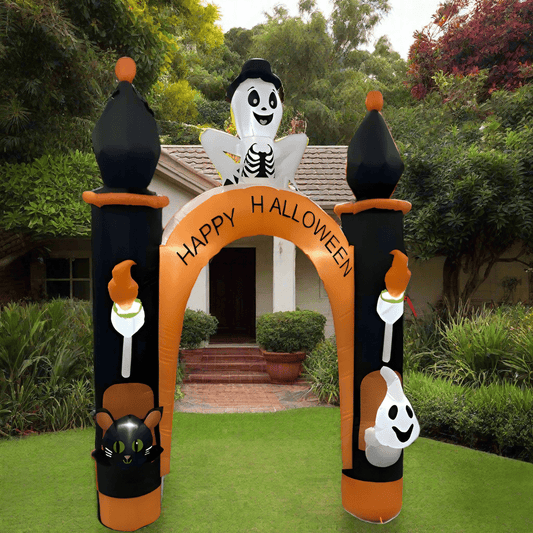 Halloween inflatable arch with skeleton, ghost, and black cat - 240cm