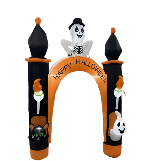 Halloween inflatable arch with skeleton, ghost, and black cat - 240cm