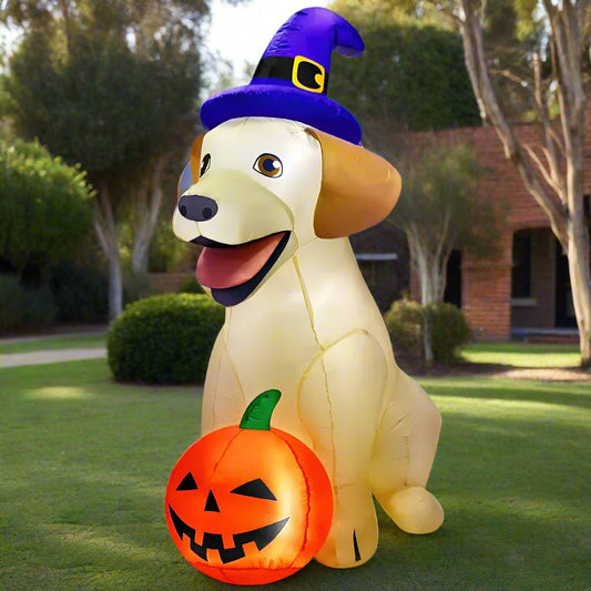 Halloween Inflatable Dog with Witch Hat and LED Lights - 200cm (2.0m)