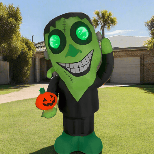 Halloween Inflatable Green Monster with Glowing Eyes and Pumpkin - 120cm