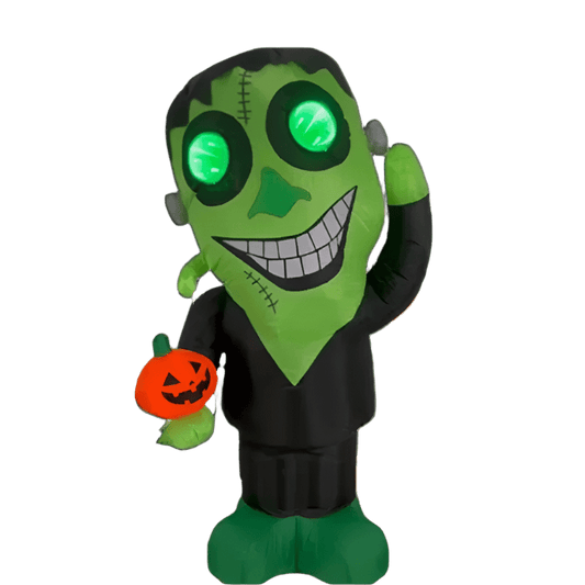 Halloween Inflatable Green Monster with Glowing Eyes and Pumpkin - 120cm