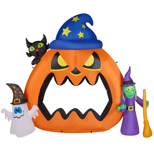 Halloween Inflatable Pumpkin Frame with Ghost, Black Cat and Witch - 200cm