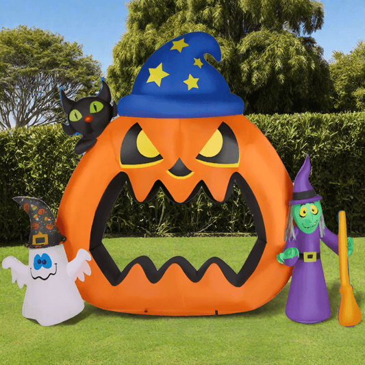 Halloween Pumpkin Arch with Ghost, Black Cat and Witch Inflatable - 200cm