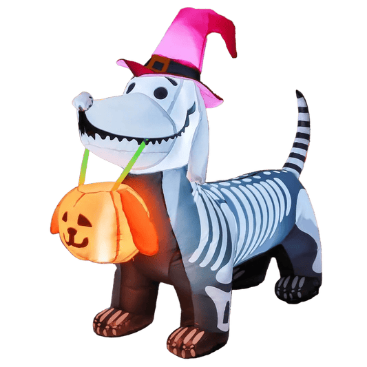Halloween Skeleton Dog with Pumpkin Bucket - 170cm
