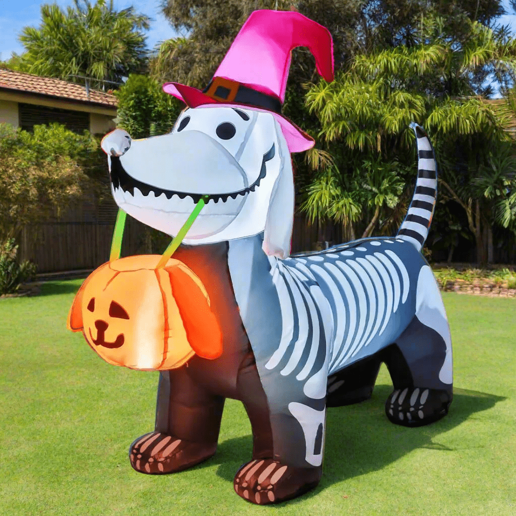 Halloween Skeleton Dog with Pumpkin Bucket - 170cm