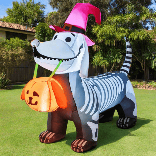 Halloween Skeleton Dog with Pumpkin Bucket - 170cm