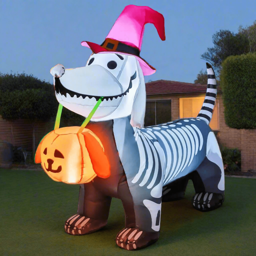 Halloween Skeleton Dog with Pumpkin Bucket - 170cm