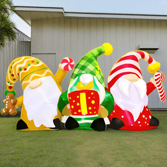 Happy Christmas Gnome Trio Inflatable - 180cm