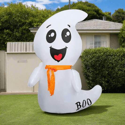 Happy Halloween Ghost with Orange Scarf Inflatable - 120cm