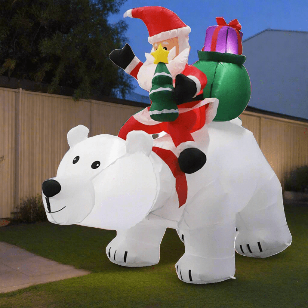 Head Shaking Polar Bear with Santa Riding Inflatable - 210cm