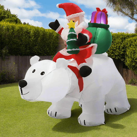Head Shaking Polar Bear with Santa Riding Inflatable - 210cm