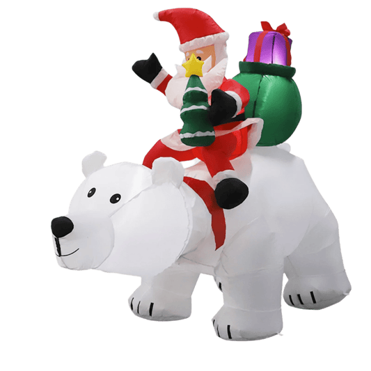 Head Shaking Polar Bear with Santa Riding Inflatable - 210cm