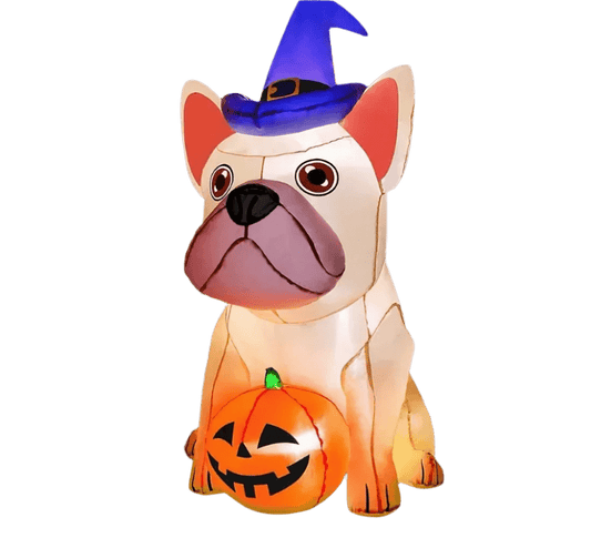 Huge Bulldog with Witches Hat Guarding his Pumpkin - 180cm