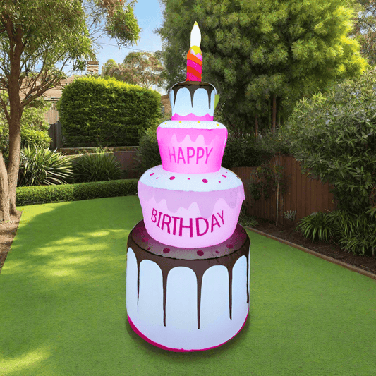 Inflatable Birthday Cake 180cm - Giant Chocolate Cake Decoration with LED Lights