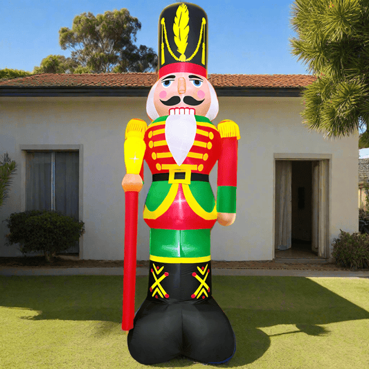 Inflatable nutcracker toy soldier with a colorful uniform on a white background