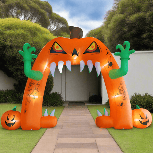 Lighted Pumpkin with Teeth Archway Inflatable - 400cm